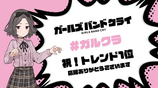 【动漫消息】 Girls Band Cry 連續 3 週推特排名趨勢第一賀圖